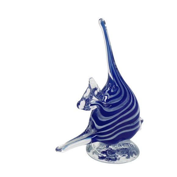 Vintage Hand Blown Art Glass Figurine Angelfish Figurine Cobalt Blue Striped - Picture 5 of 10